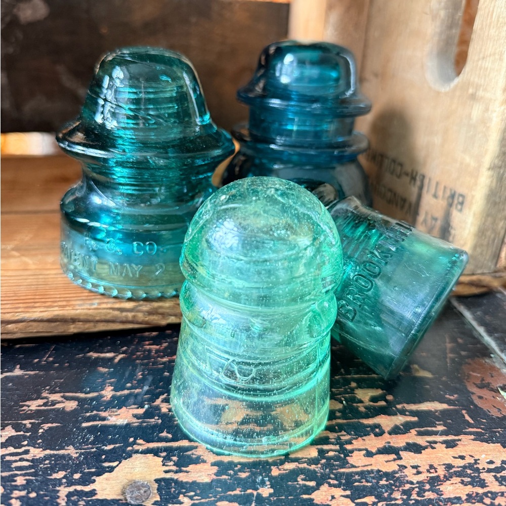 Antique Teal Glass Insulator Lot - Picture 1 of 1